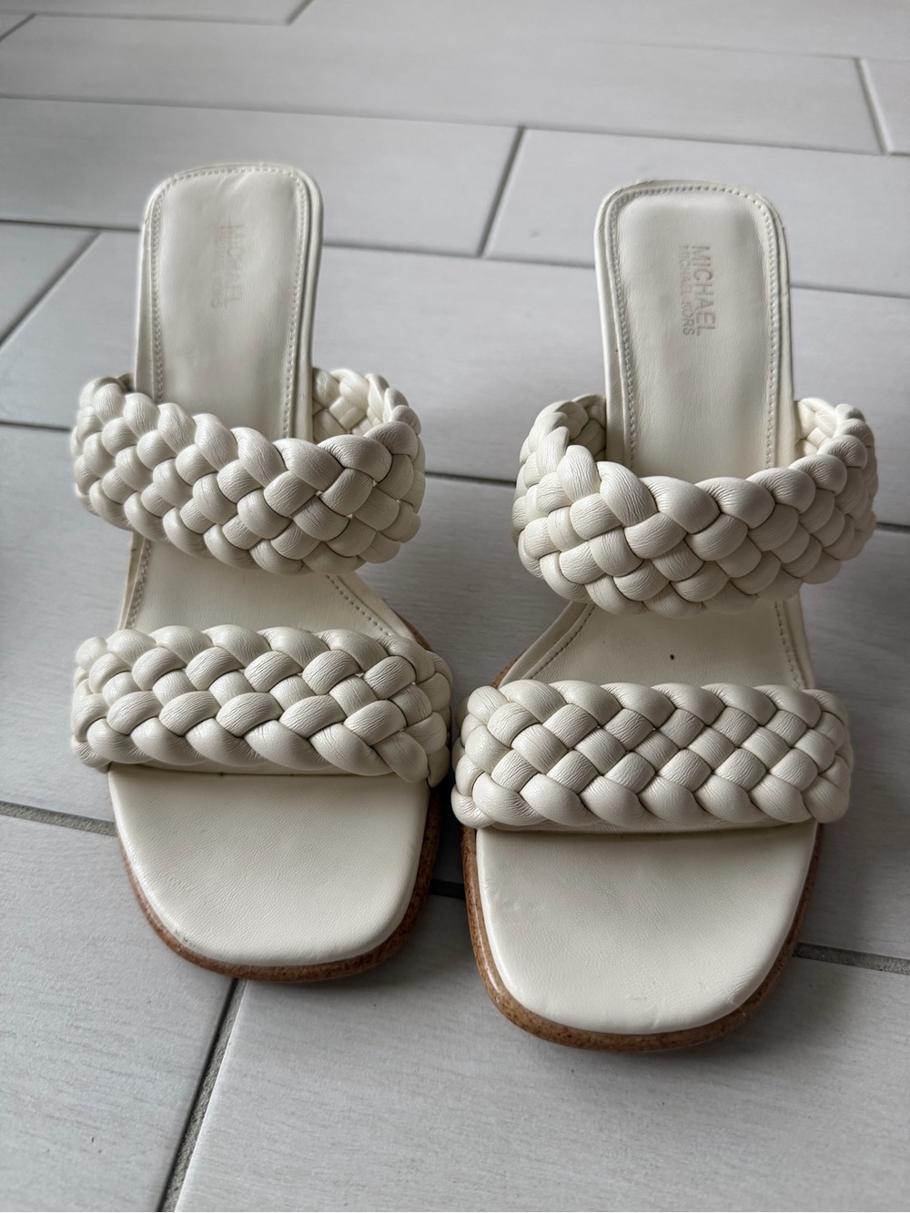 Michael Kors Braided Double-Strap Slide Sandals in Cream - Picture 3 of 5